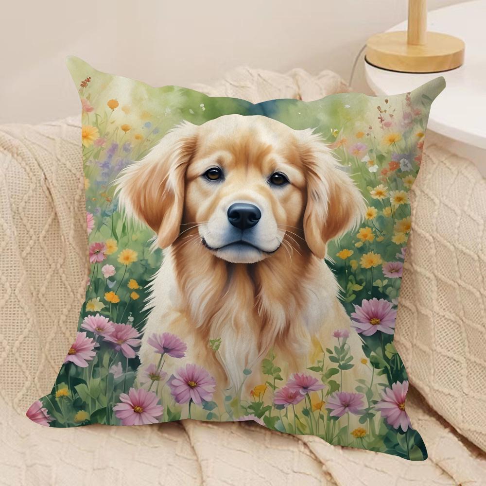 watercolor Pet Dog Cushion Cover Soft Plush Fabric DoubleSided Printed Cushion Covers for All Seasons Modern HomeDecor Gift