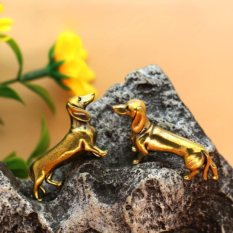 1 Piece of Small Retro Corgi Dog Sculpture, Manual Wax Loss Craft Dachshund, Desk Decoration, Pet Lovers - Classical Style Home