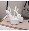 Damen Stiletto Schuhe Lackleder Transparent Schnalle Modische Sandalen 181 Serie 16,5cm Absatz 7cm Plateau LFD