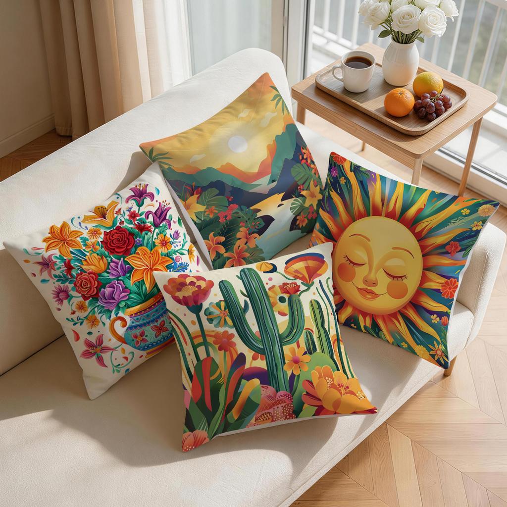 1/4pcs Mexican Bohemian Flowers Cushions Pillowcase Polyester Cushion Cover Throw Pillow Pillowcover Home Car Sofa Decor