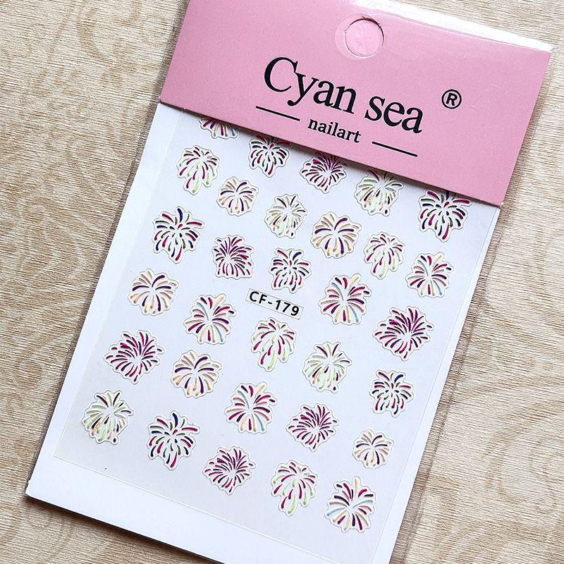 

Macaron Fireworks 3D Nail Art Stickers: Embossed Shell Graffiti Decals with Adhesive Backing
