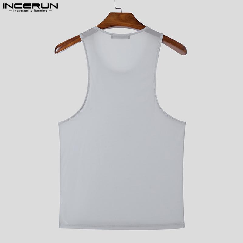 INCERUN Men Summer Sleeveless See Through Breathable Homewear Mesh Sheer Tank Tops