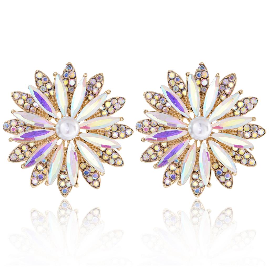 Luxury Rhinestone Flower Earrings Fashionable Exaggerated Studs Niche Design Elegant Party Jewelry For Women