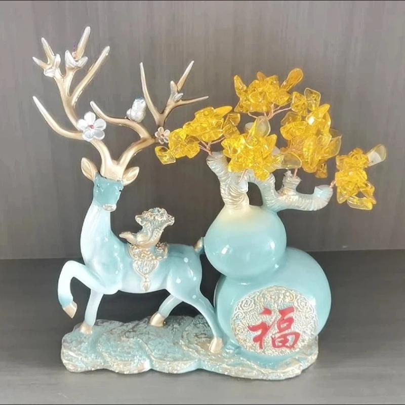Deer Figurine Storage Ornament, Lucky Wealth Deer Decor for Desk & TV Cabinet