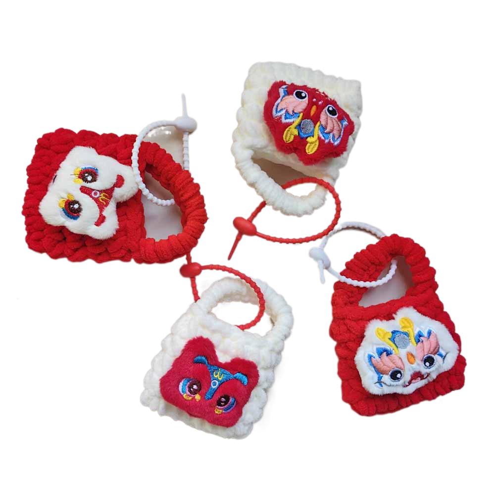 

Красный плюшевый чехол для наушников Lion Dance, плюшевая вязаная сумка с медведем, Bluetooth-зарядная коробка