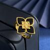 ] Multi-colored Four-leaf Clover Hollow Ring, Four-petal Flower Diamond Ring, Gold-plated Process, Advanced Texture