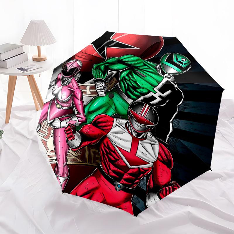 

1pc Power Rangers Auto Open Umbrella, Portable Tri-Fold Design with 8-Bone Iron Frame, Outdoor, Perfect Gift for Fans, Travelers, Everyday Use, Ideal