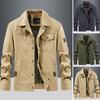 Men Jacket Lapel Long Sleeve Multi Pockets Design Jacket Coat Solid Color Single Breasted Outdoor Jacket Daily Wear