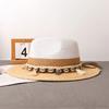 New Summer Beach Raffia Spliced Ethnic Style Woven Tape Sunshade Straw Hat Womens Wide Brim Jazz Holiday Uv Protection Sun Hats