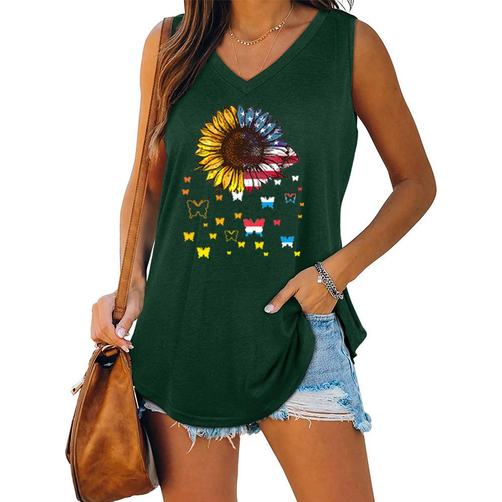 

Женский летний жилет без рукавов с v-образным вырезом и принтом подсолнухов и бабочек XXL армия зеленый