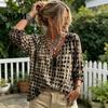 Comoda Maglietta da Viaggio da Donna Estiva Casual, Blusa con Scollo a V e Laccetti, Maniche 3/4, Blusa a Quadri Oversize con Stampa, Top Larghi e Svasati, Leggera