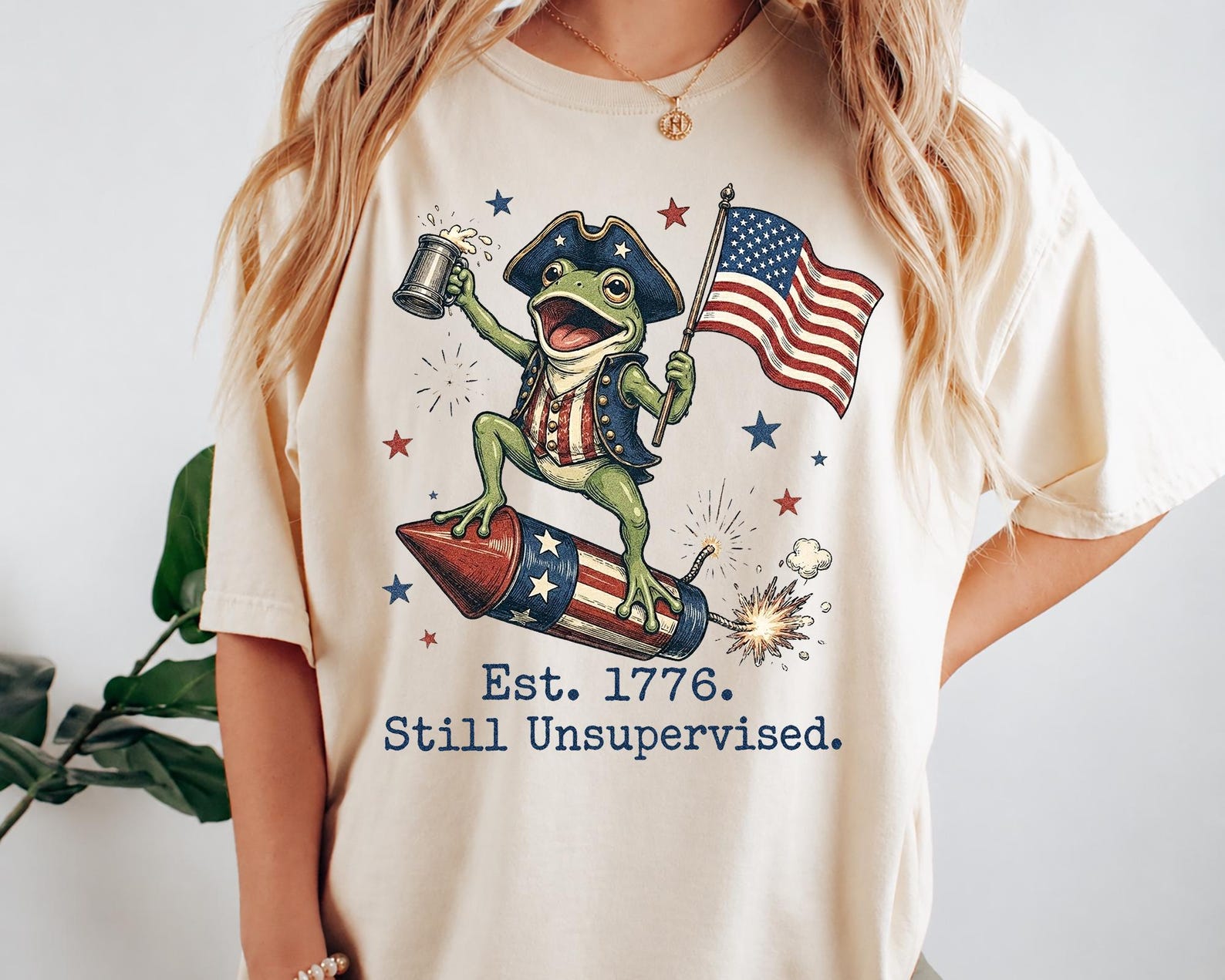 Retro America 250 Celebration, Funny Patriotic Frog Shirt, Est 1776 Still Unsupervised Tee, 4th Of July Party Graphic Tee XL