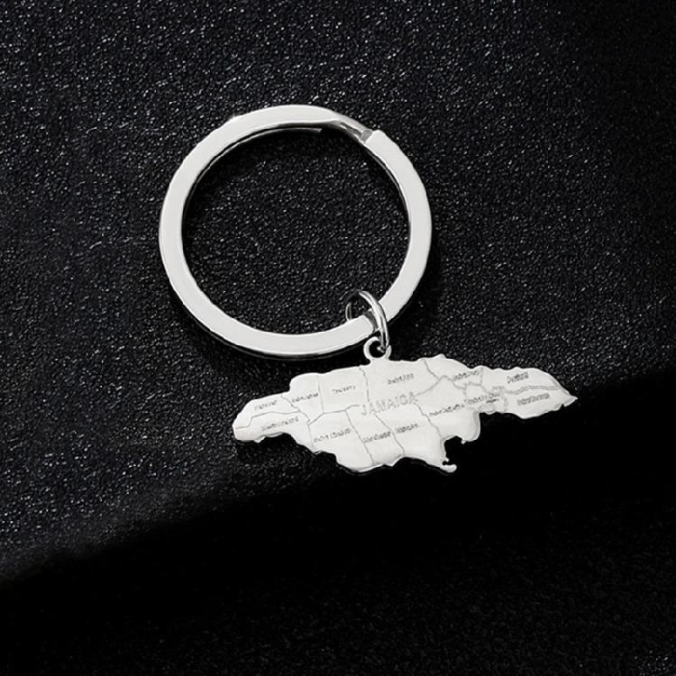 Jamaica Map Keychain Durable Bag Pendant Stainless Steel Jamaica Map Keyrings