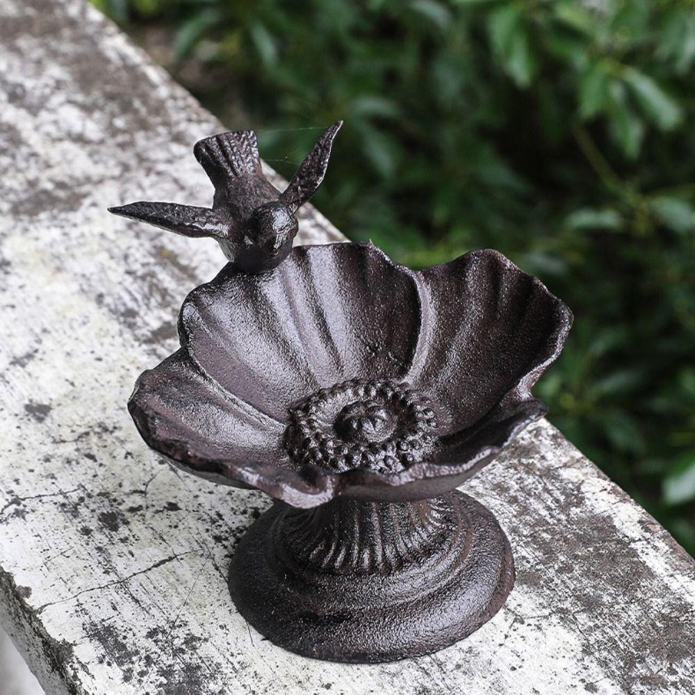 Retro Petal Bird Feeder Basin Cast Iron Bird Food Dispenser Art Statue  Bird Raising Tool