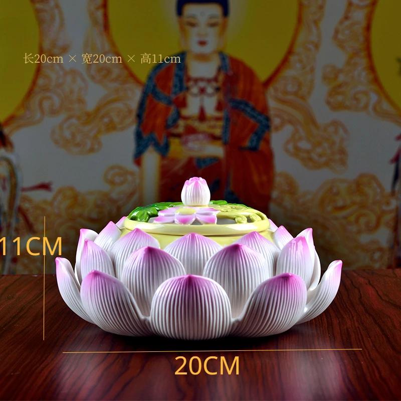New Chinese Creative Ceramic Lotus Incense Stove for Buddhist Household, Ancestral Hall, and Buddhist Utensils feng shui