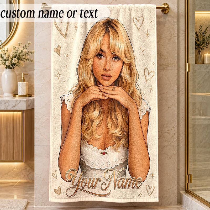 Beach TowelSabrina Carpenter Custom Name Text Personalized Soft Towel for Beach Pool Indoor Home Decor Gift