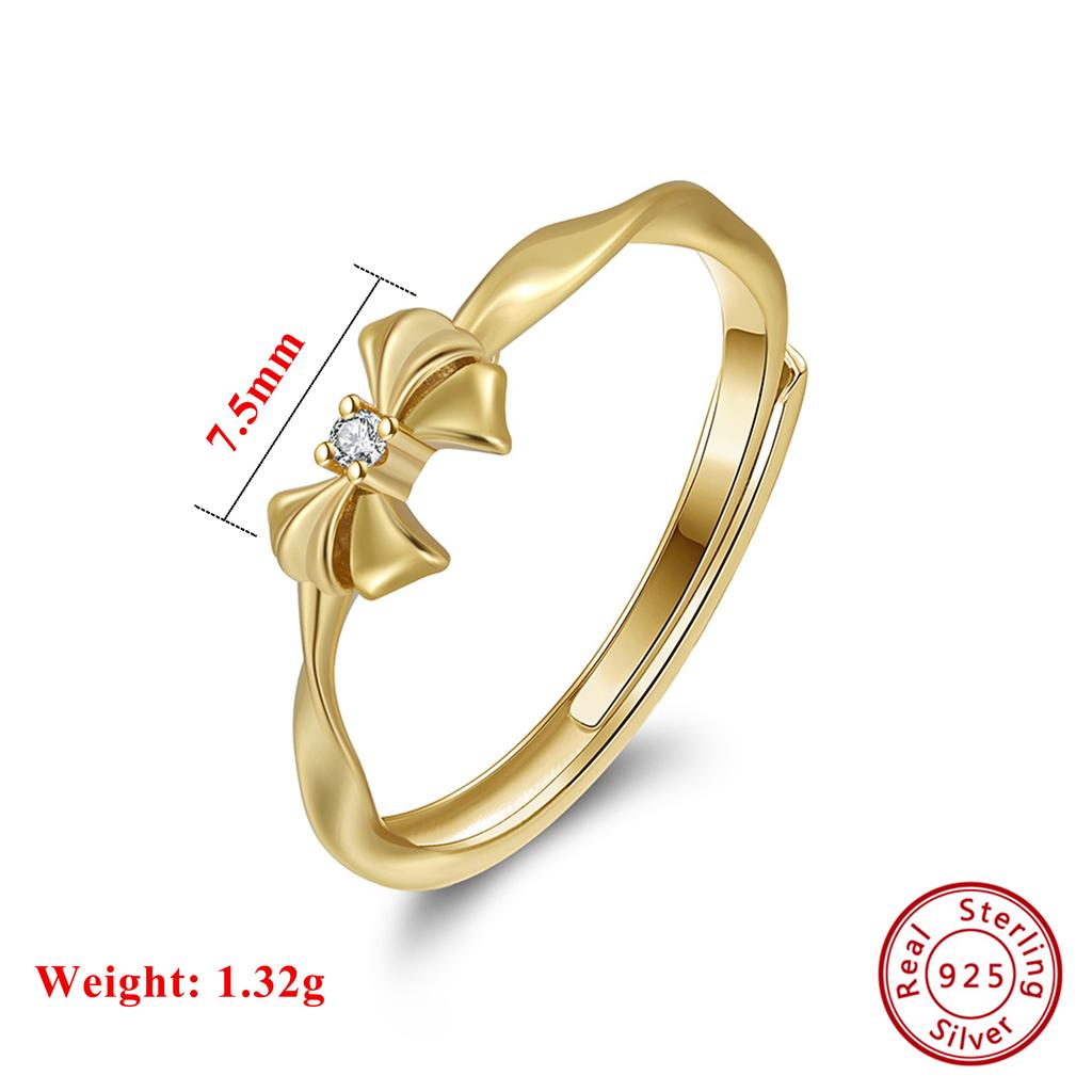Effie Queen Offene Ringe 925 Sterling Silber AAAAA Funkelnder Runder Zirkonia Verzierung Schleifenknoten Design Fingerring Geschenk für Sie SR330