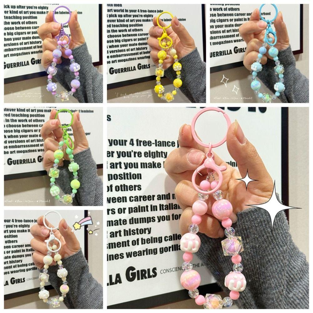 Candy Color Painted Beads Phone Chain Stylish Glitter Anti-lost Wrist Strap Bag Decoration  Gift