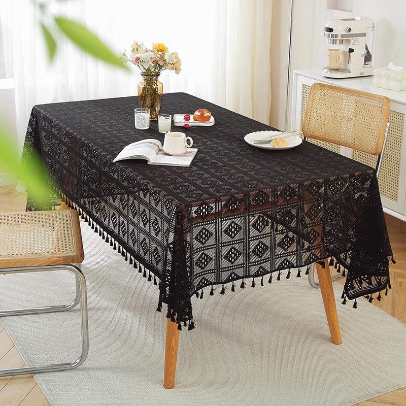 American Retro Beige Crochet Tablecloth - Knitted Non-Slip Hollow Design