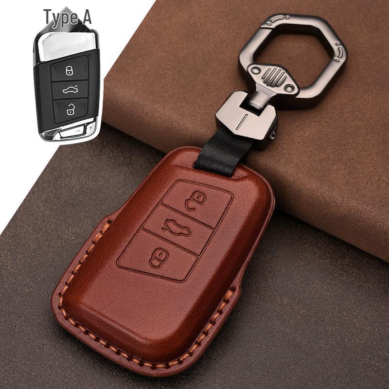 Genuine Leather Car Key Cover for Volkswagen: Fits T-Roc, Teramont, Tiguan, CC, Bora, Golf 7, Golf 6, Lamando.