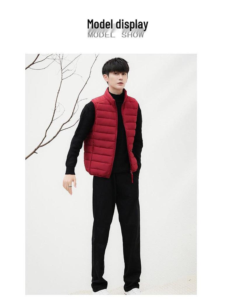 2024 Men's Lightweight Down Vest - Casual Sleeveless, Short Stand Collar, Plus Size Autumn/Winter Outerwear