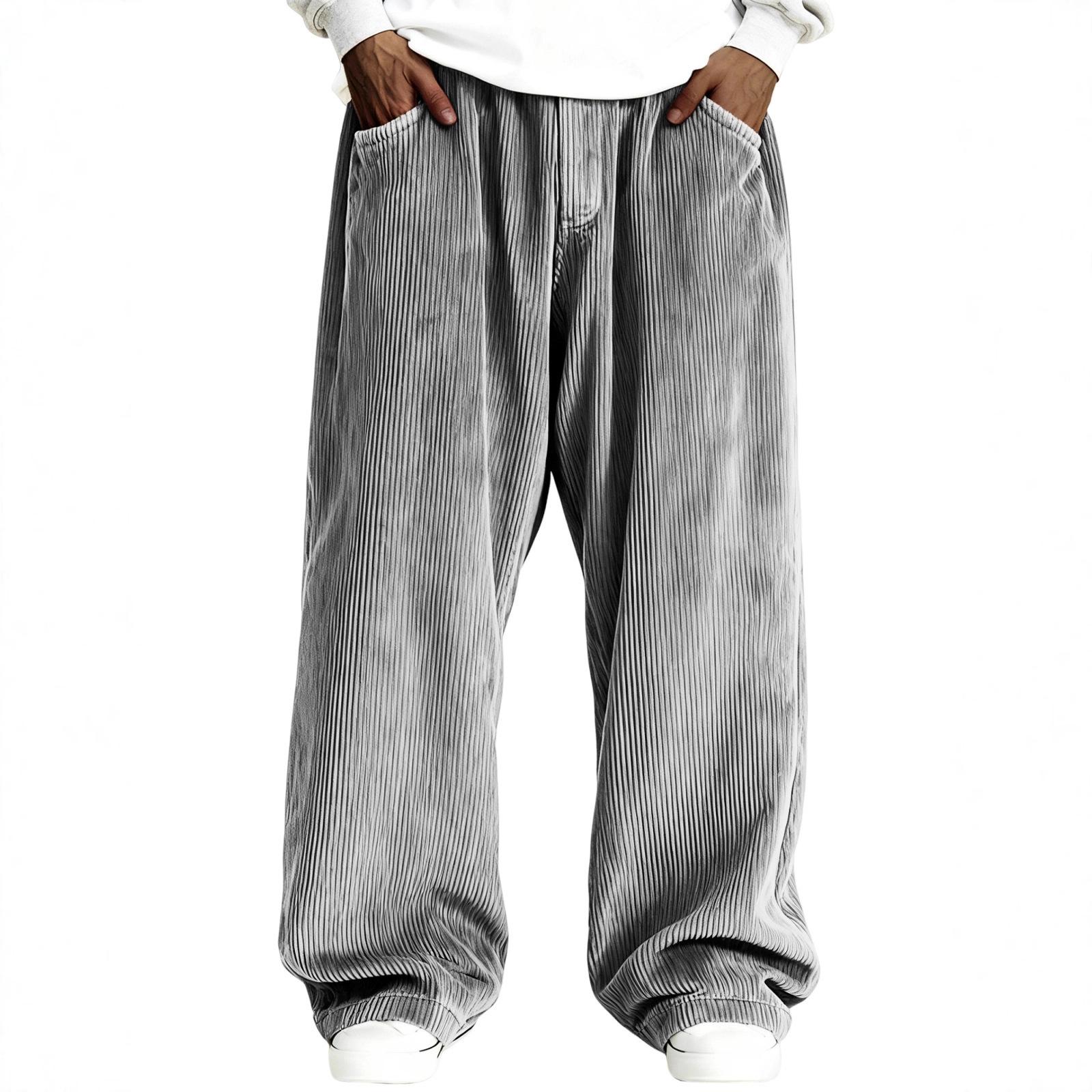

Men s Loose-fitting Solid Color Drawstring Corduroy Casual Pants With Multiple Pockets And Stralght Leg XL чёрный