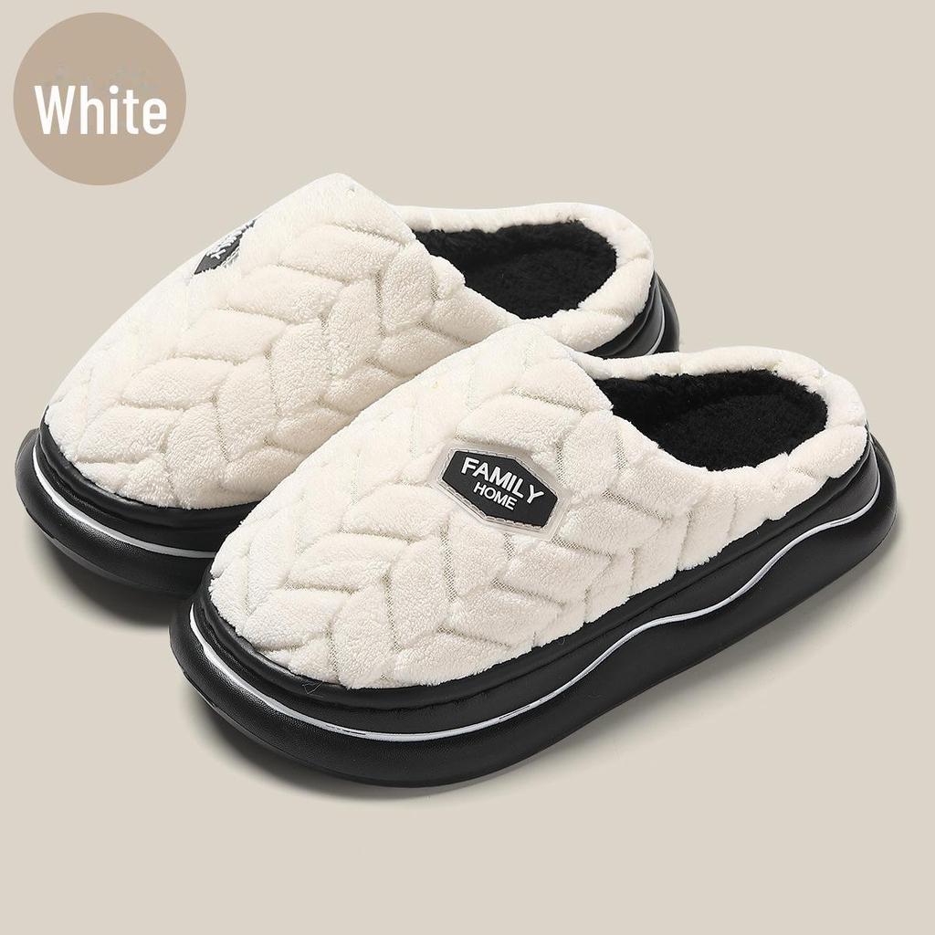 Thick-Soled Plush Cotton Slippers for Women & Men - Non-Slip Indoor Footwear for Autumn/Winter 2024