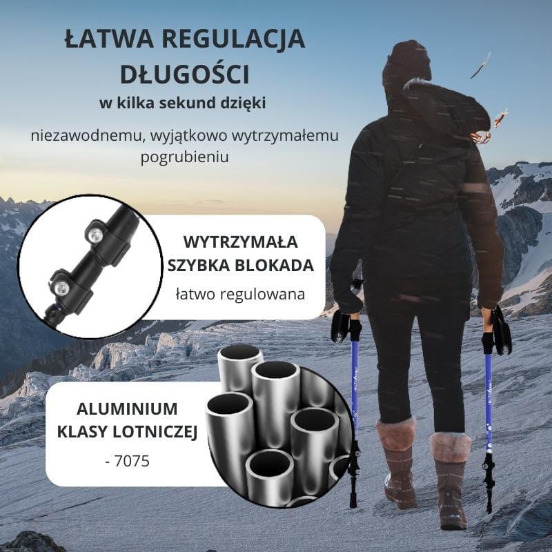 Trekking poles, adjustable nordic walking poles - blue