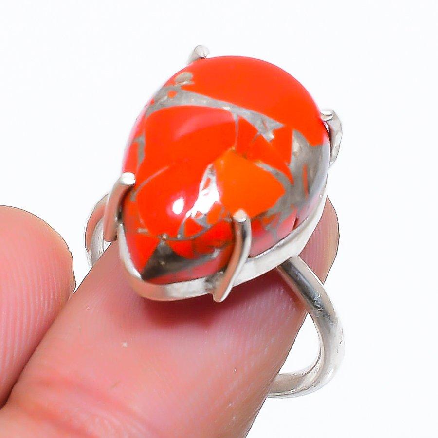 

Copper Orange Turquoise Gemstone 925 Sterling Silver Jewelry Ring Size Adj. GK-6097