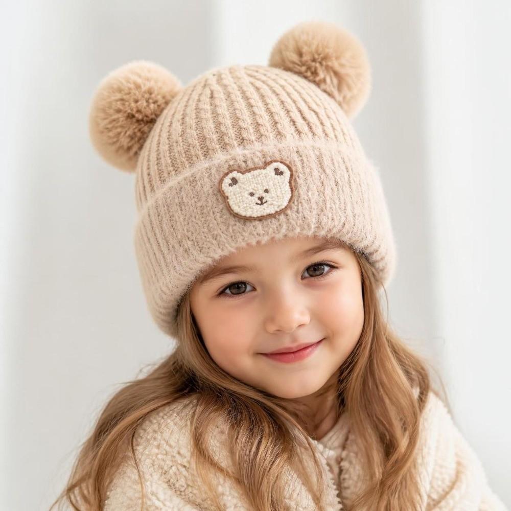 Windproof Ear Protection Cap Cartoon Bear Beanie Hat Cute Knitted Baby Hat  Baby Kid