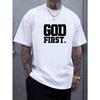 Summer Cotton Men's Fashionable Casual GOD FIRST Letter Pattern Printed Loose Round Neck T-shirt Top
