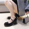 Mary Janes Vintage Schwarze Sandalen Frau Schnalle Rutschfest Lässig Mittelhohe Absätze Büro Damen Solide Elegante Absätze Koreanische Pumps