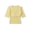 Elegante Camiseta Cruzada en V con Ceñido a la Cintura para Mujer - Capa Base de Manga Corta para Verano