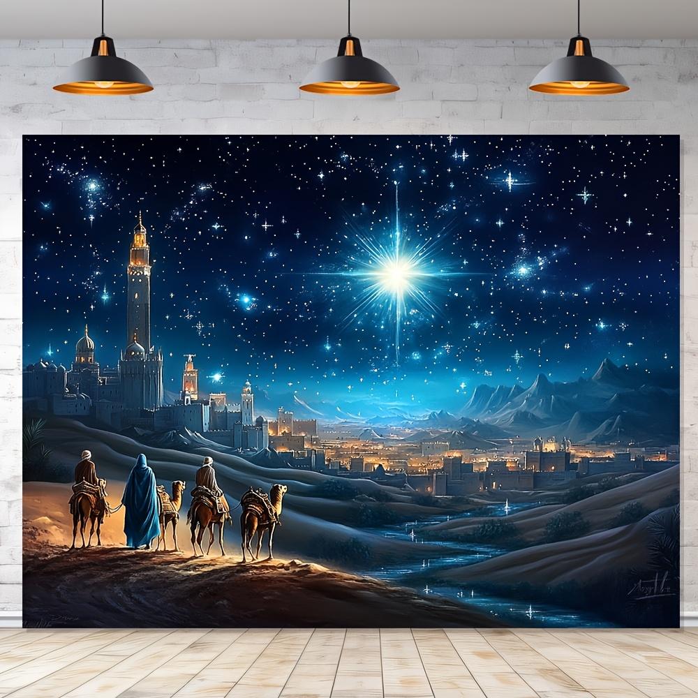 1 Stück Heilige Familie Weihnachtsszene Hintergrund Fotografie Hintergrund mit den Heiligen Drei Königen Maschinenwaschbar Einfach aufzuhängen
