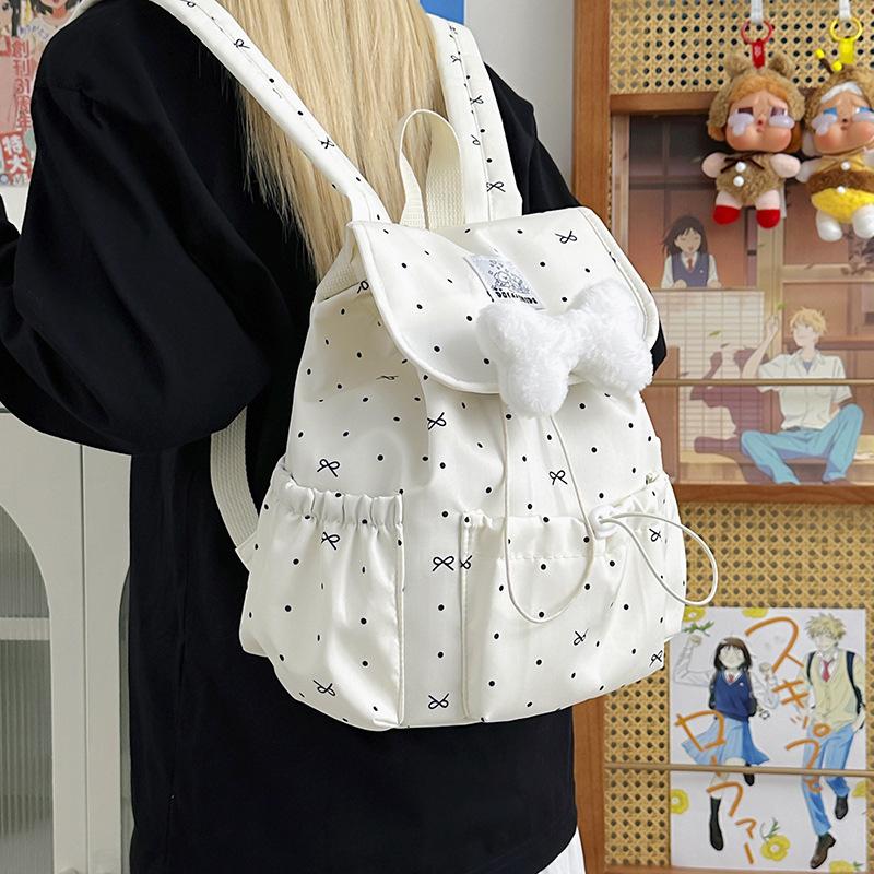 Schultasche Schleife Polka Dot Träger Rucksack Weiblich College-Stil College-Student Pendler Schultasche Nische Freizeit Reisen Kleiner Rucksack