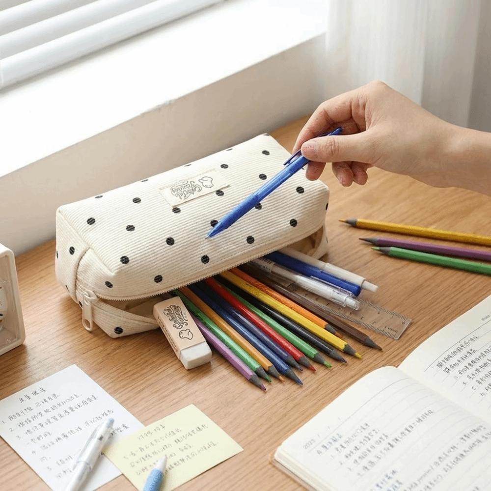 Large Capacity Zipper Pouch Organizer Cute Design Stationery Pen Bag Student Use