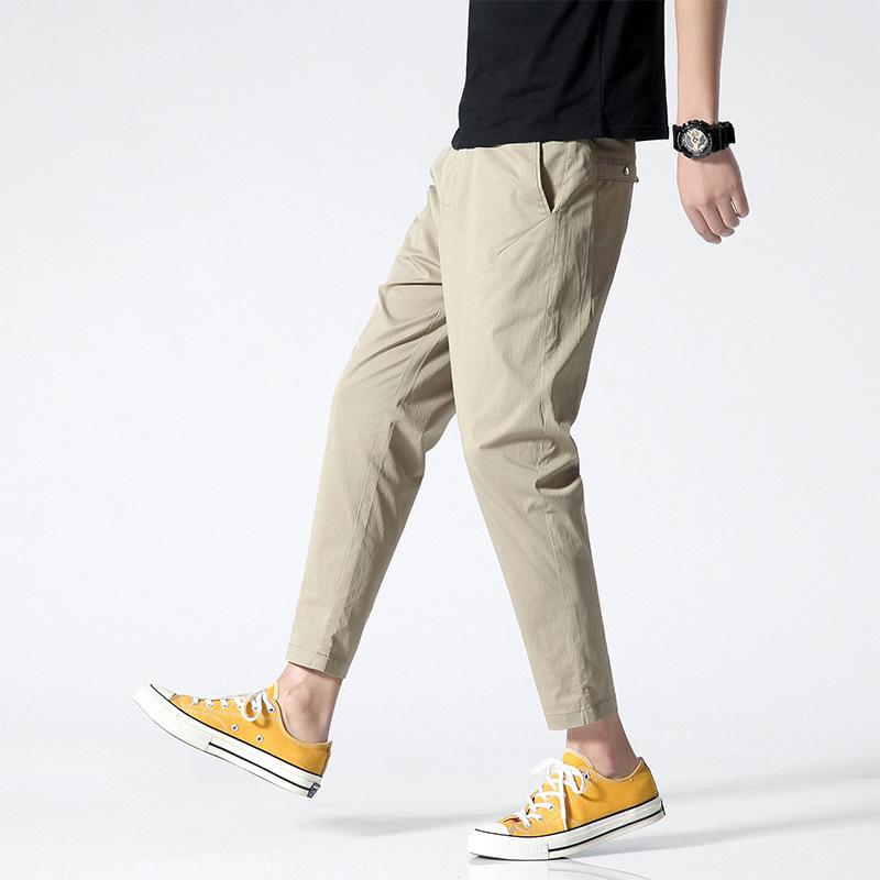 Trendy ice silk ultra-thin section nine-minute trousers Slim small feet breathable straight men's casual trousers