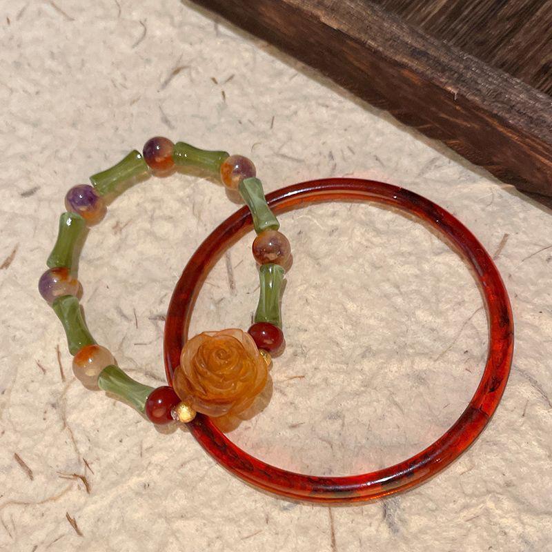 1Set Chinese Style Advanced Sense Rose Flower Beaded Bracelet For Women Girls Luxury High-End Vintage Bracelet Accessories Gifts