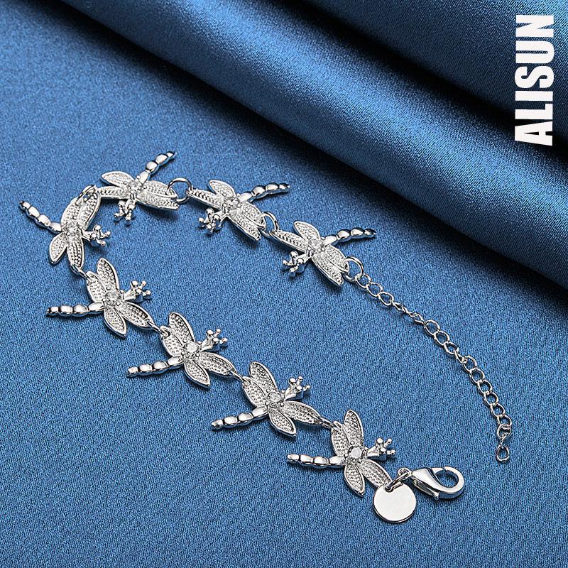 925 Sterling Silver AAA Zircon Full 8 Dragonfly Chain Bracelet Fashionable Wedding Jewelry