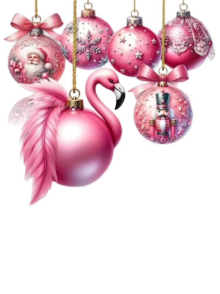15PCS Wooden Pink Christmas Ball Pendants Santa Claus Elk Hangers Noel Merry Christmas Decor 2025 Happy New Year 2026