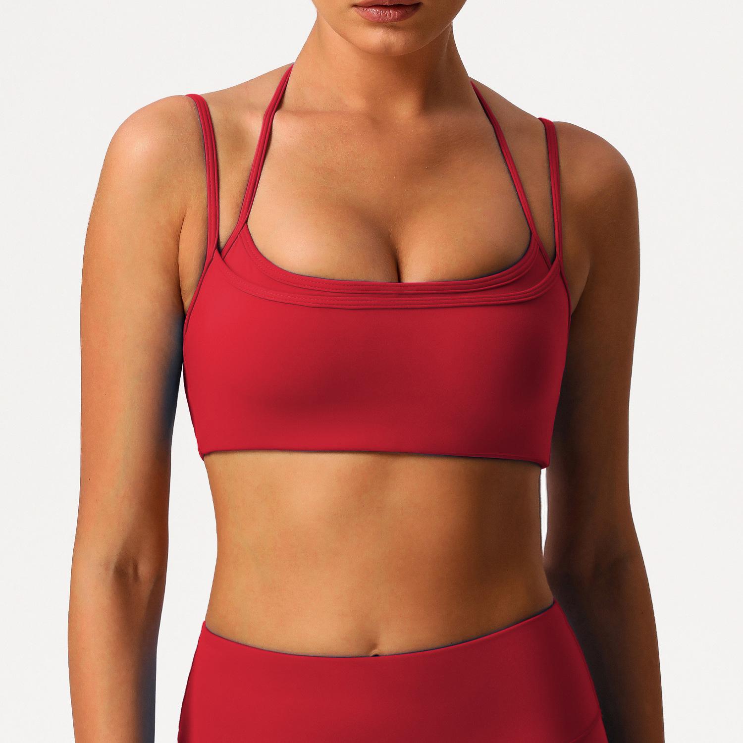 

Женский быстросохнущий топ-бра для йоги с халтером: Высокоэластичный, тонкий ремешок, дизайн без спинки для фитнеса и бега L (75D-80C)