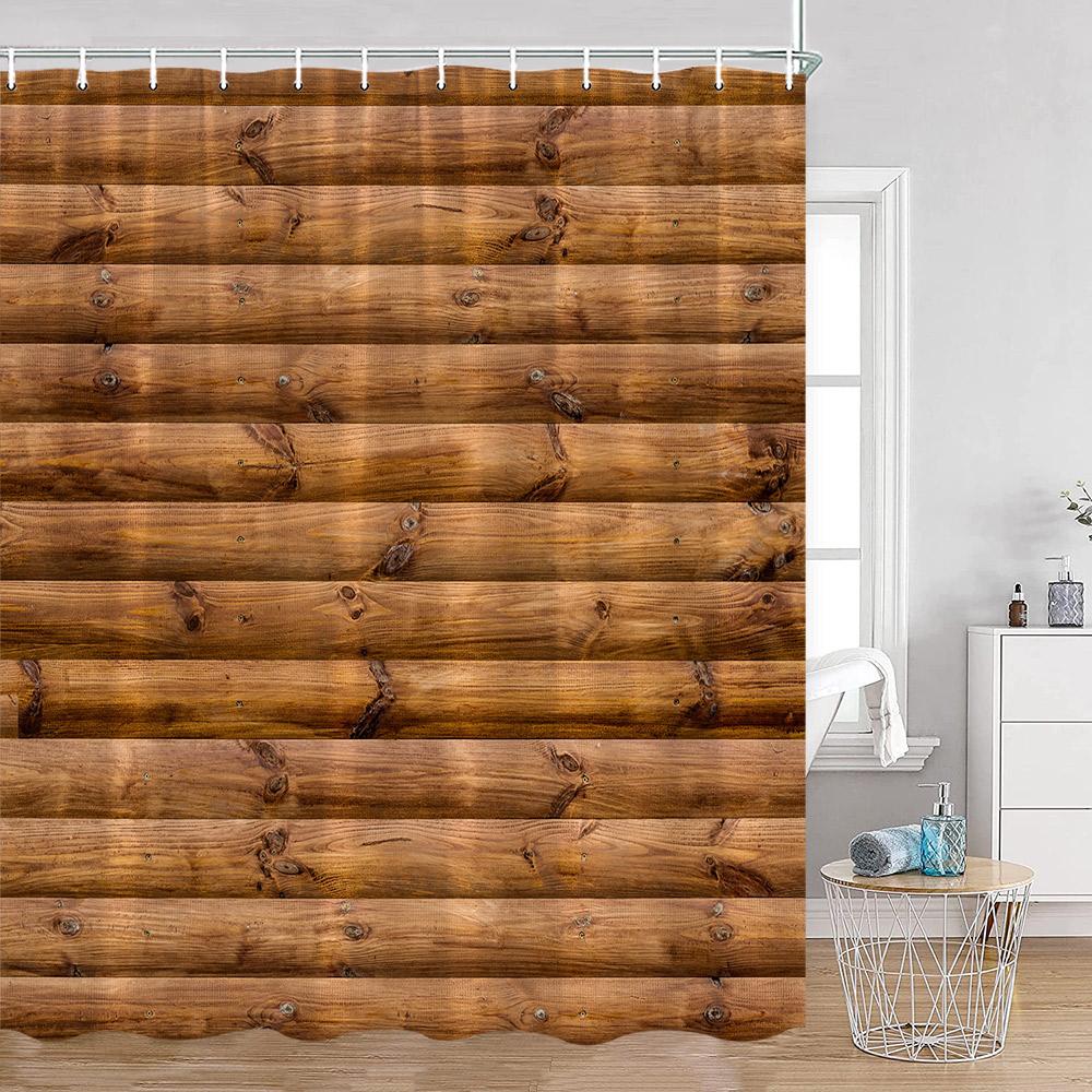Countryside Wooden Board Shower Curtain Brick Wall Farmhouse Farm Bathroom Curtains Wooden Planks Art Pattern Bath Curtain Decor