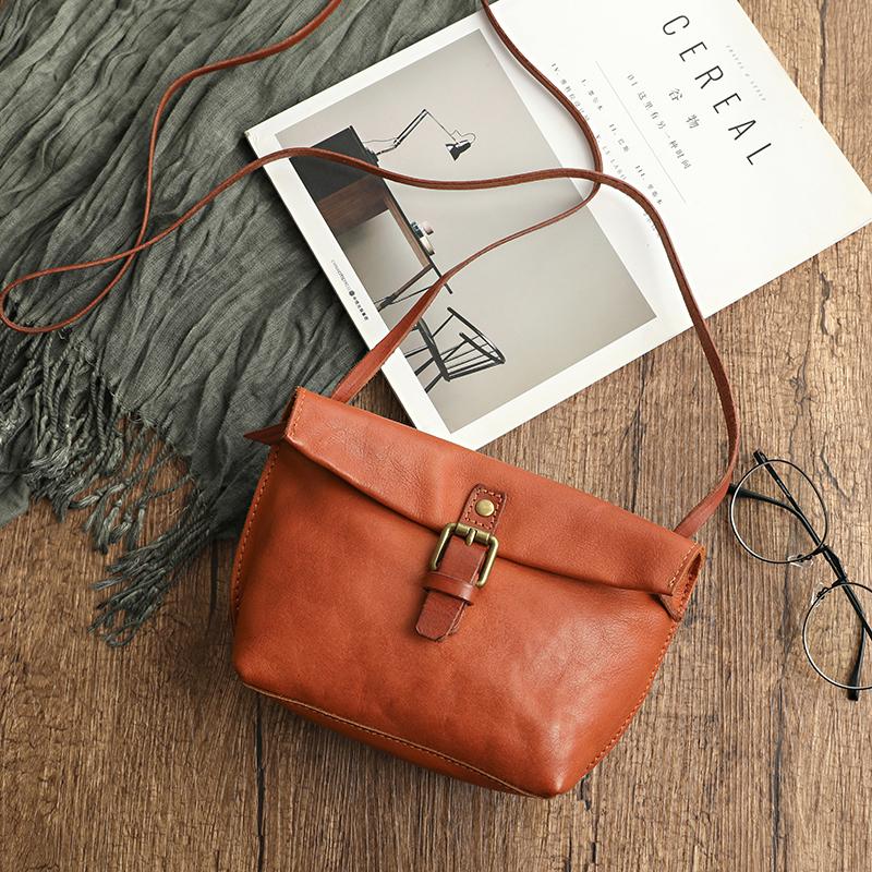 

Soft Genuine Leather Women Messenger Bag Female Real Leather Crossbody Shoulder Bags Small Handbag Retro Phone Bag for Girls коричневий
