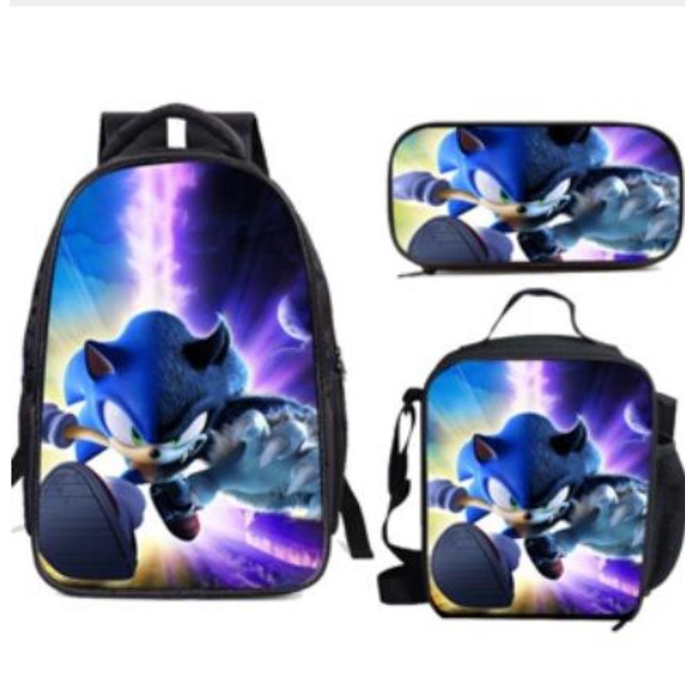 Sonic Elementary School Student Backpack 3-Piece Set Anime Cartoon Backpack Shoulder Bag Pen Bag