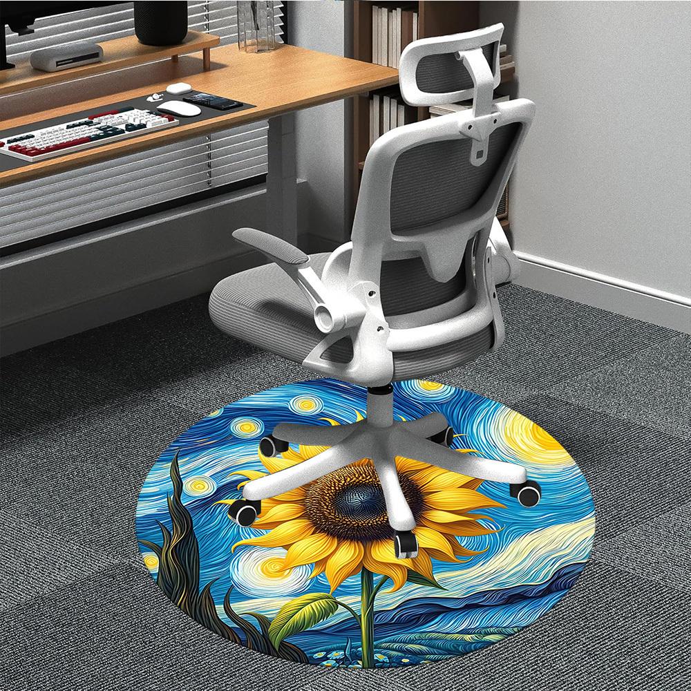 

1pc Sunflower Starry Office Round Rug, Non-slip, Soft and Durable Office Rug for Interior Decoration, Perfect for Office, Beautiful Decoration yy26032 80cm by 80cm