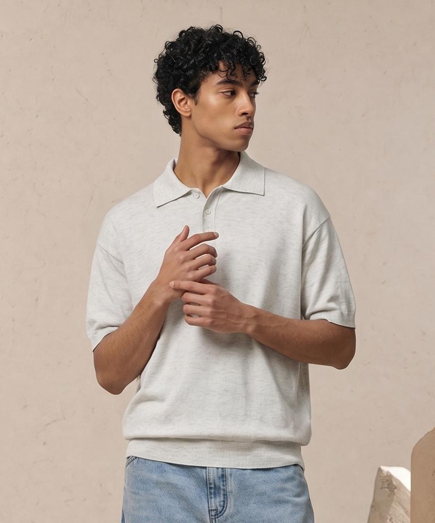 VERYVAIN Essential Summer Polo Knit (Light Gray)