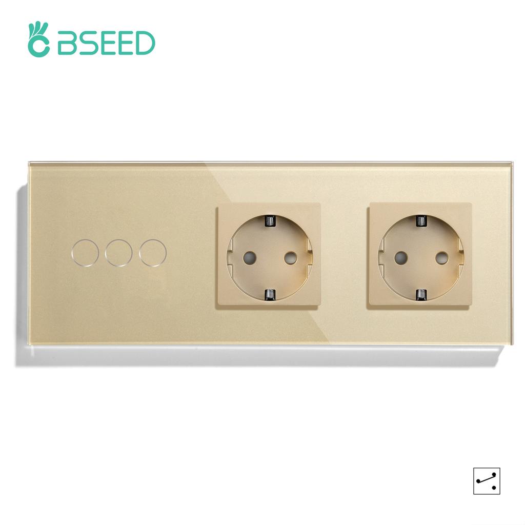 BSEED 1/2/3Gang Touch Light Switches 1/2/3Way Pass Through For Stairs Plus Wall Power Sockets USB Type-c Ports 2.1A EU Standard