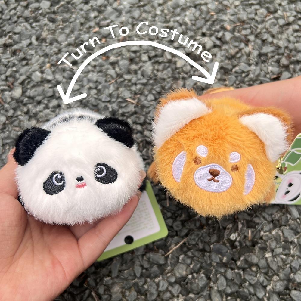 Fashion Cartoon Red Panda Plush Keyring with Tail Soft Turn To Costume Panda Pendant Cute Animal Red Panda Purse Couple