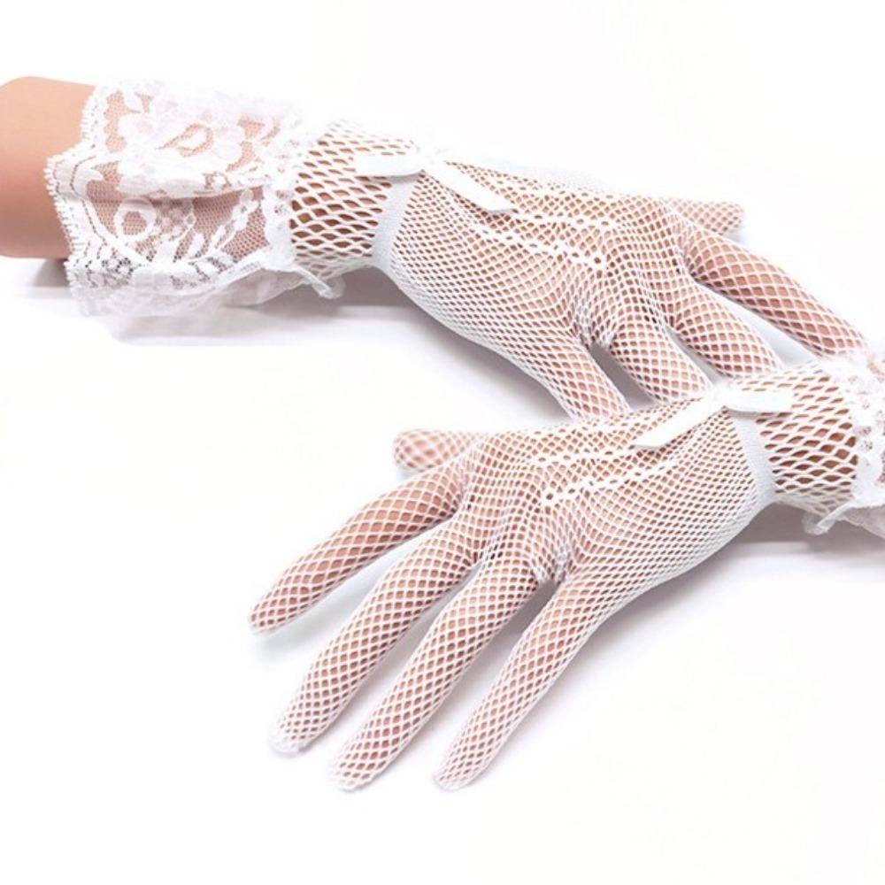 Bow Knot Women Lace Mesh Gloves Thin Etiquette Dress Gloves Holiday Princess Birthday Party Gloves