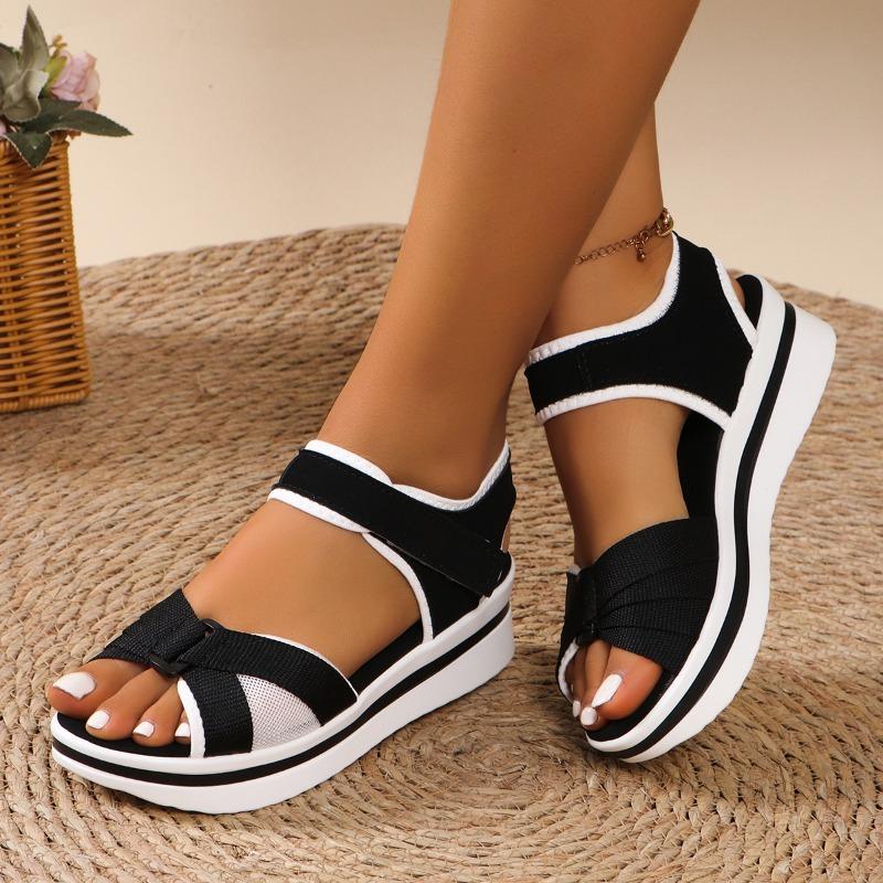 New Large-sized Thick-soled Summer Sandals for Women, Flat-bottomed, with Velcro Fastening, Women's Beach Sandals